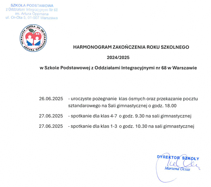 Zakończenie roku szkolnego 2024/2025