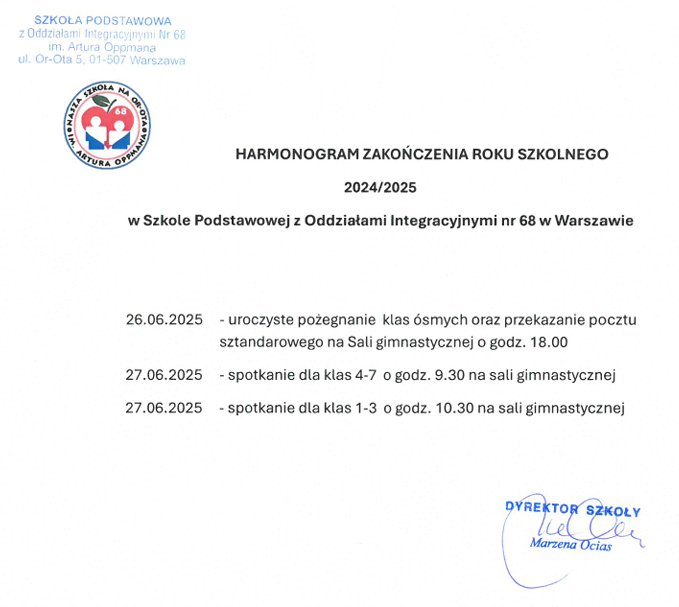 Zakończenie roku szkolnego 2024/2025