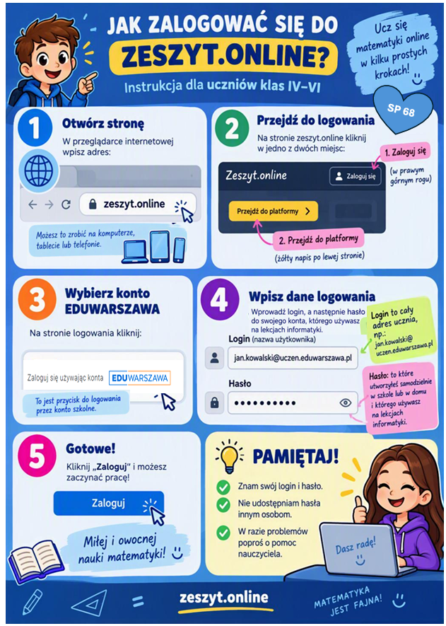 INSTRUKCJA LOGOWANIA SIĘ UCZNIÓW KLAS IV-VI do zeszyt.online